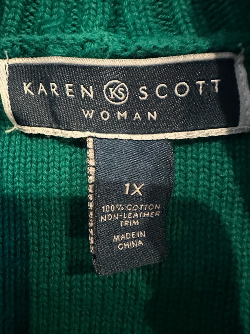 Karen Scott Green Cable Knit Shawl Collar Sweater Size 1X Cozy Buckle Accent - Picture 5 of 7
